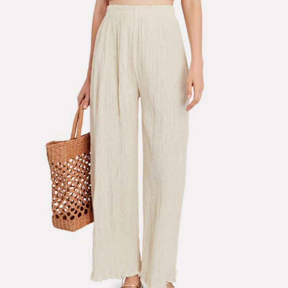 Wide-Leg Crinkle Pants in Cream - Unbranded